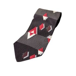 CONTE DI MILANO Men's 100% Silk‎ Geometric Print Black Red White